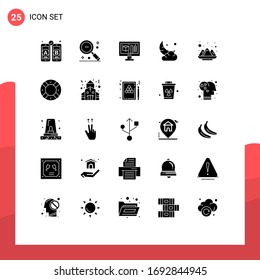 25 Universal Solid Glyph Signs Symbols of holi; new; creative; cloud; cresent Editable Vector Design Elements