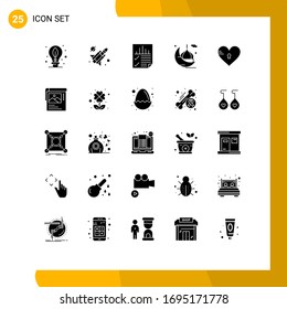 25 Universal Solid Glyph Signs Symbols of lock; masjid; document; mosque; moon Editable Vector Design Elements