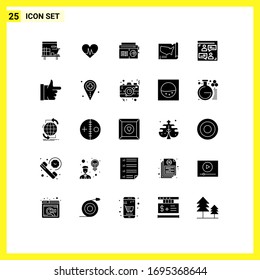 25 Universal Solid Glyph Signs Symbols of chat; usa; radio; united; map Editable Vector Design Elements