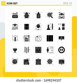 25 Signos universales de glifo sólido Símbolos de vida; ciudad; frutas; construcción; grandes elementos de diseño de vectores editables