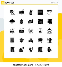25 Universal Solid Glyph Signs Symbols of paint; paint brush; bathroom; website; tabs Editable Vector Design Elements