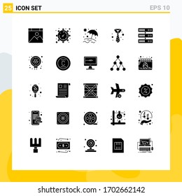 25 Universal Solid Glyph Signs Symbols of server; backup; beach; clothing; suit Editable Vector Design Elements
