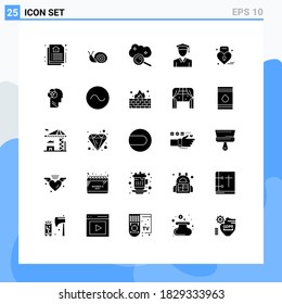 25 Universal Solid Glyph Signs Symbols of heart; louck; cloud magnifying; graduation; cap Editable Vector Design Elements