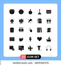 25 Universal Solid Glyph Signs Symbols of analytics; laptop; timer; sound; instrument Editable Vector Design Elements