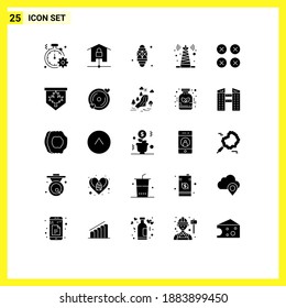 25 Universal Solid Glyph Signs Symbols of tower; signal; locked; festival; ramadan Editable Vector Design Elements