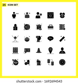 25 Universal Solid Glyphs Set for Web and Mobile Applications online; internet; light bulb; education; like Editable Vector Design Elements