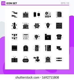 25 Universal Solid Glyphs Set for Web and Mobile Applications thermometer; nature; horizontal; document; medical Editable Vector Design Elements