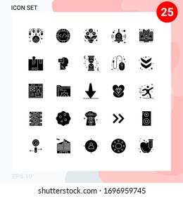 25 Universal Solid Glyphs Set for Web and Mobile Applications learning; online; produc; bell; back to school Editable Vector Design Elements