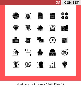 25 Universal Solid Glyphs Set for Web and Mobile Applications month; event; disc; date; save Editable Vector Design Elements