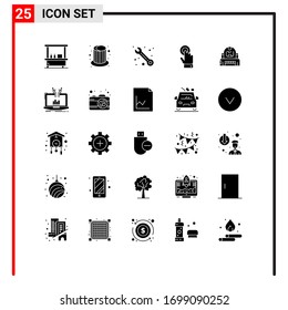 25 Universal Solid Glyphs Set for Web and Mobile Applications explorer; astronaut; customer; technology; touchscreen Editable Vector Design Elements