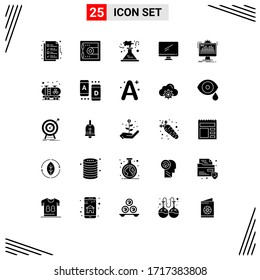 25 Universal Solid Glyphs Set for Web and Mobile Applications dashboard; imac; factory; device; computer Editable Vector Design Elements