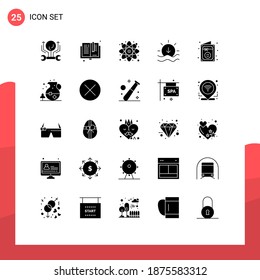 25 Universal Solid Glyphs Set for Web and Mobile Applications birthday; sunset; library; sun; laboratory Editable Vector Design Elements