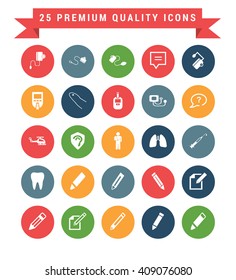 25 Universal web and mobile icon set. A set of 25 multi coloured flat icons for mobile and web.