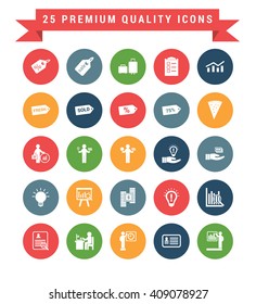 25 Universal web and mobile icon set. A set of 25 multi coloured flat icons for mobile and web.