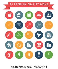 25 Universal web and mobile icon set. A set of 25 multi coloured flat icons for mobile and web.