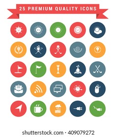25 Universal web and mobile icon set. A set of 25 multi coloured flat icons for mobile and web.