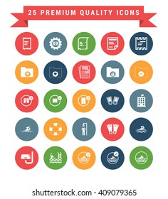 25 Universal web and mobile icon set. A set of 25 multi coloured flat icons for mobile and web.