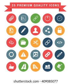 25 Universal web and mobile icon set. A set of 25 multi coloured flat icons for mobile and web.

