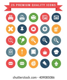 25 Universal web and mobile icon set. A set of 25 multi coloured flat icons for mobile and web.
