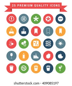 25 Universal web and mobile icon set. A set of 25 multi coloured flat icons for mobile and web.
