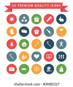 25 Universal web and mobile icon set. A set of 25 multi coloured flat icons for mobile and web.
