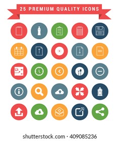 25 Universal web and mobile icon set. A set of 25 multi coloured flat icons for mobile and web.
