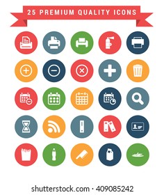 25 Universal web and mobile icon set. A set of 25 multi coloured flat icons for mobile and web.
