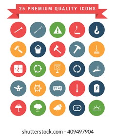 25 Universal web and mobile icon set. A set of 25 multi coloured flat icons for mobile and web.
