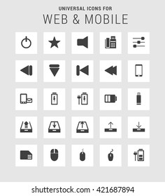 25 Universal web and mobile icon set. A set of 25  flat icons for mobile and web.

