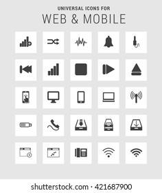 25 Universal web and mobile icon set. A set of 25  flat icons for mobile and web.
