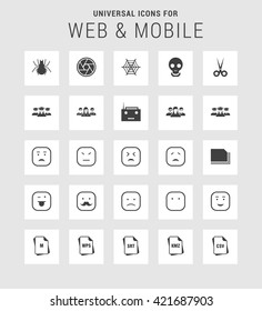 25 Universal web and mobile icon set. A set of 25  flat icons for mobile and web.

