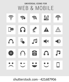 25 Universal web and mobile icon set. A set of 25  flat icons for mobile and web.
