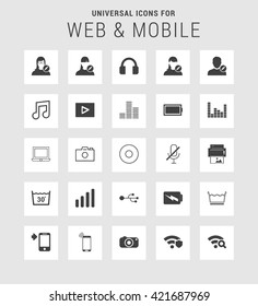 25 Universal web and mobile icon set. A set of 25  flat icons for mobile and web.
