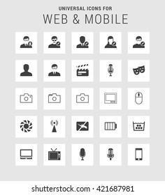 25 Universal web and mobile icon set. A set of 25  flat icons for mobile and web.
