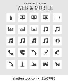 25 Universal web and mobile icon set. A set of 25 flat icons for mobile and web.
