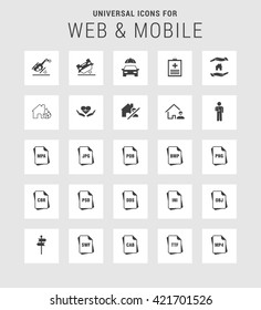 25 Universal web and mobile icon set. A set of 25  flat icons for mobile and web.