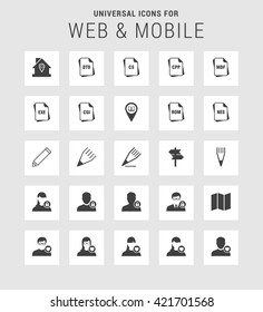 25 Universal web and mobile icon set. A set of 25  flat icons for mobile and web.