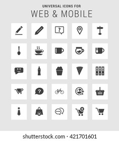 25 Universal web and mobile icon set. A set of 25  flat icons for mobile and web.