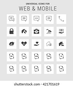 25 Universal web and mobile icon set. A set of 25  flat icons for mobile and web.