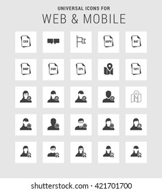 25 Universal web and mobile icon set. A set of 25 flat icons for mobile and web.