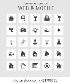 25 Universal web and mobile icon set. A set of 25  flat icons for mobile and web.
