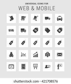 25 Universal web and mobile icon set. A set of 25  flat icons for mobile and web.
