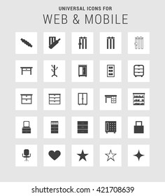 25 Universal web and mobile icon set. A set of 25  flat icons for mobile and web.
