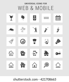 25 Universal web and mobile icon set. A set of 25  flat icons for mobile and web.
