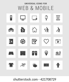 25 Universal web and mobile icon set. A set of 25 flat icons for mobile and web.

