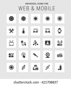 25 Universal web and mobile icon set. A set of 25 flat icons for mobile and web.
