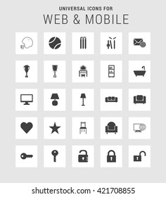 25 Universal web and mobile icon set. A set of 25  flat icons for mobile and web.

