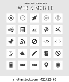 25 Universal web and mobile icon set. A set of 25  flat icons for mobile and web.