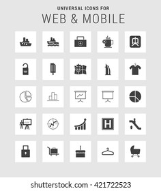 25 Universal web and mobile icon set. A set of 25  flat icons for mobile and web.