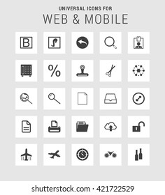 25 Universal web and mobile icon set. A set of 25  flat icons for mobile and web.